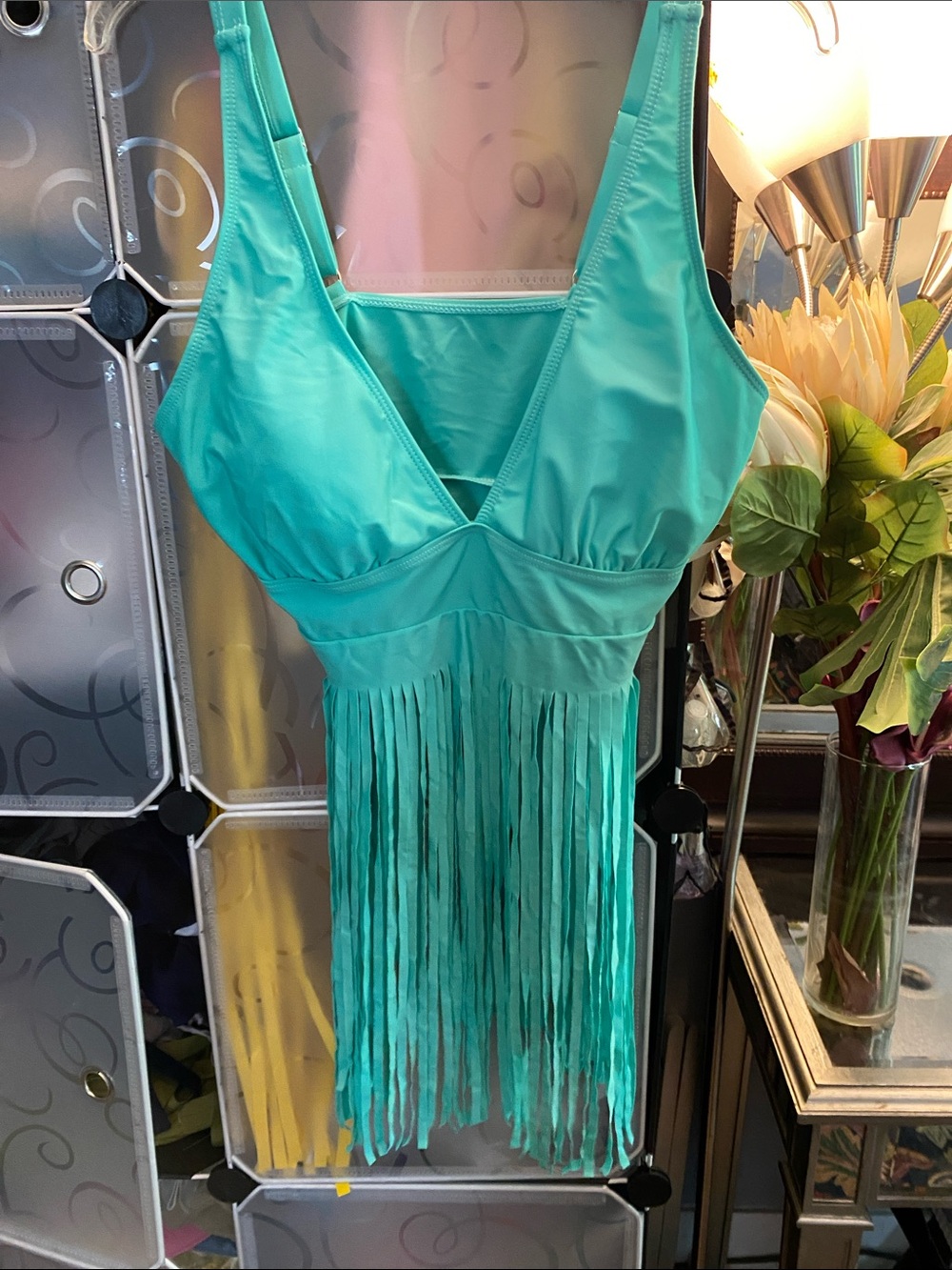 NWOT, Fringed Aqua Green Two-Piece Swimsuit